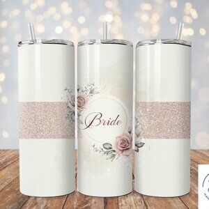 Bride Rose Tumbler, Elegant Tumbler, Wedding Day Rose Tumbler, Floral Bride Cup